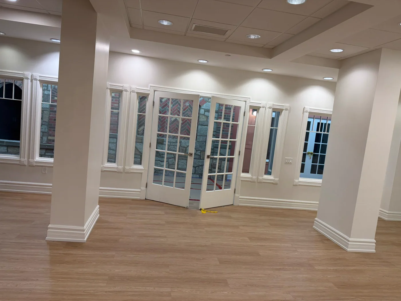 Bright interior with freshly painted walls and french doors
